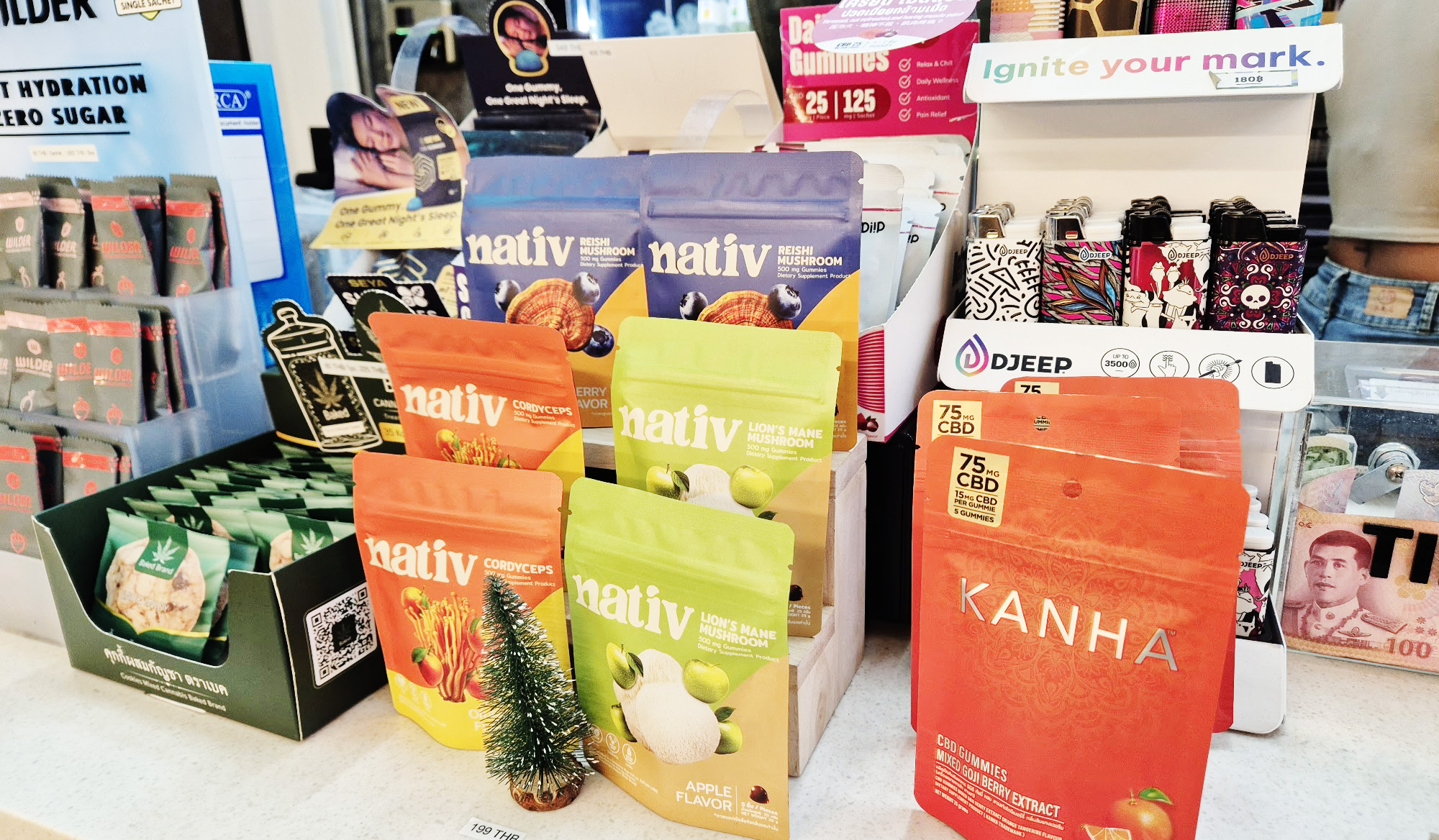 nativ KANHA and DJEEP CBD products at Siam Green Phrom Phong Bangkok