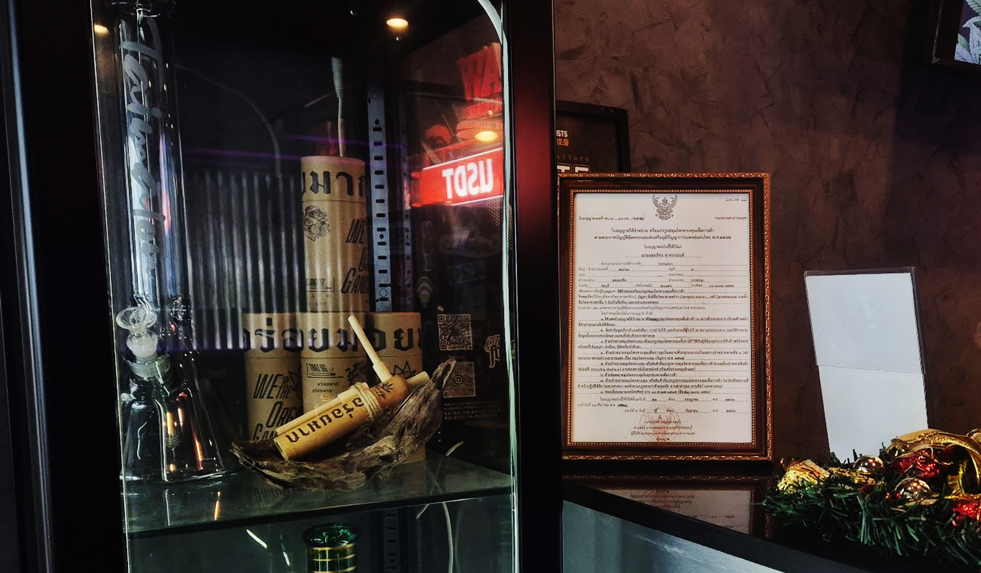 TAIMATON x Organic Gangster collaboration items — limited handmade pieces available at this Pattaya cannabis dispensary