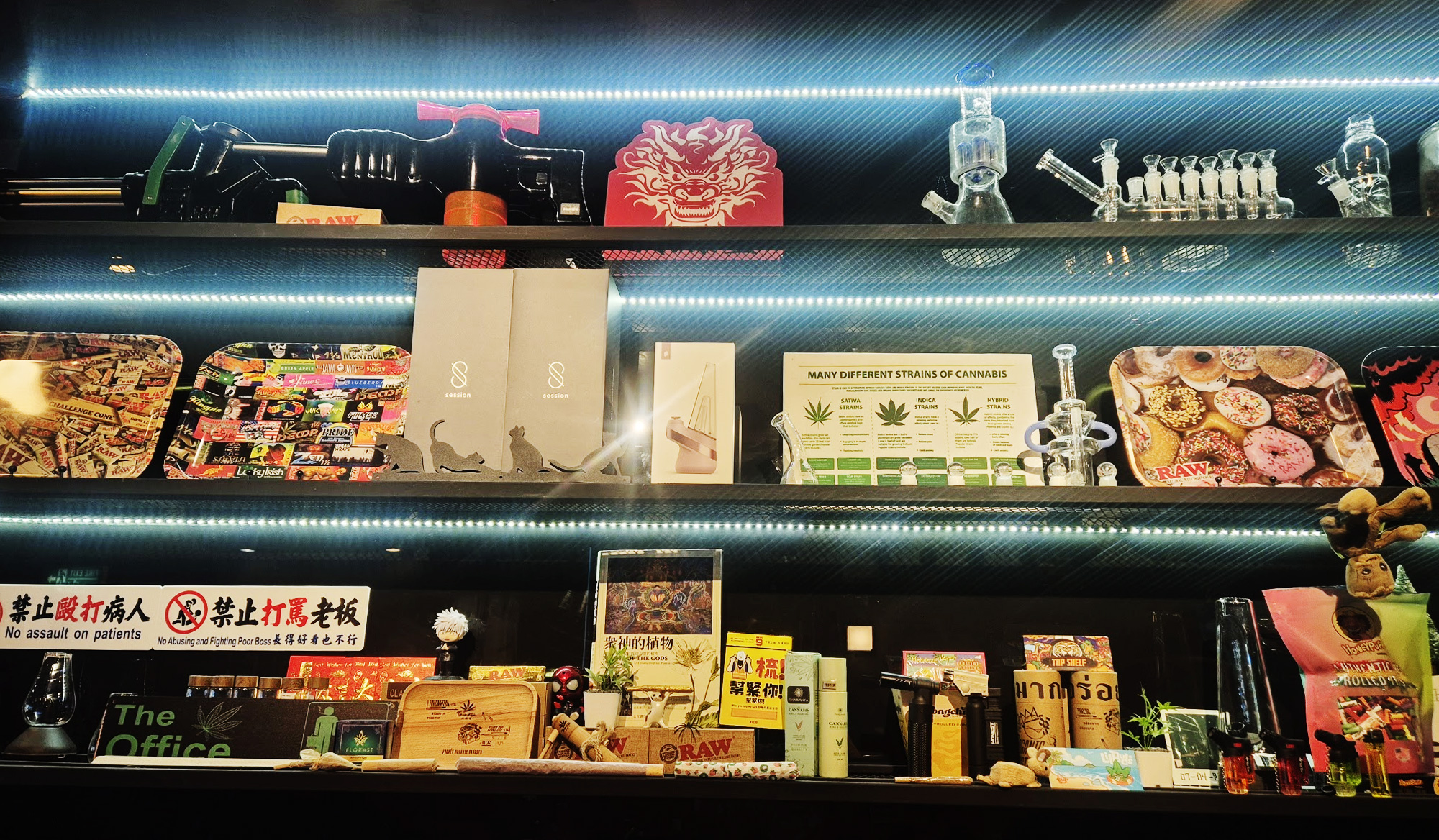 Interior of TAIMATON cannabis dispensary in North Pattaya — a unique shop stocked with Japanese anime merchandise