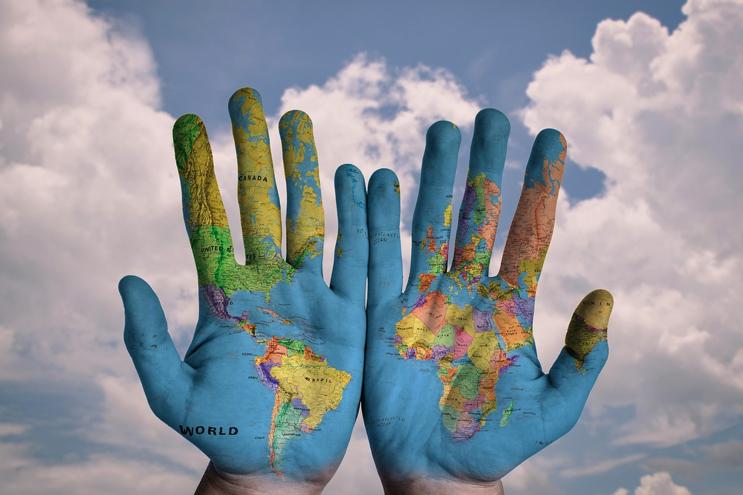 地球の柄が描かれてる手の写真