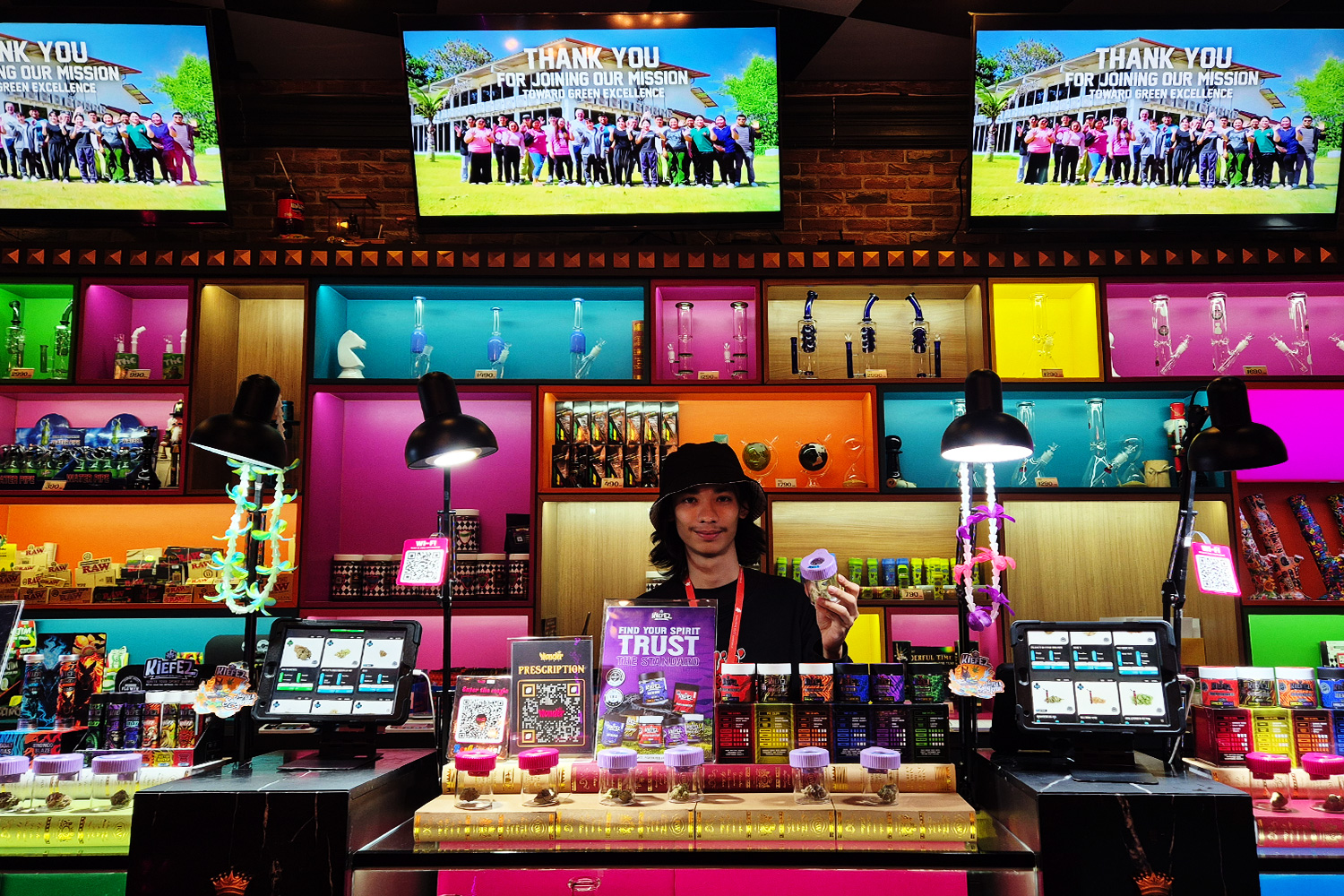 Wonderland Bangkok interior — Alice in Wonderland-inspired cannabis dispensary design