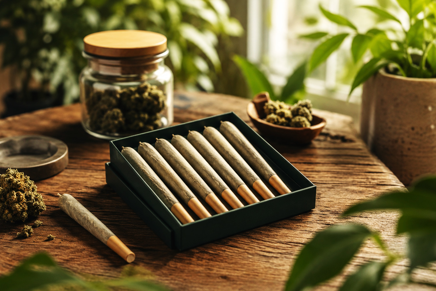 Pre-roll products on display at a cannabis dispensary in Bangkok, Thailand